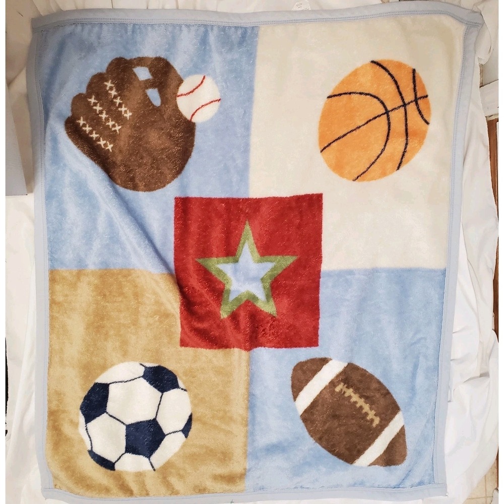 Tiddliwinks Baby Blanket Sports Ball‎ Plush Soccer Football Baseball Basketball